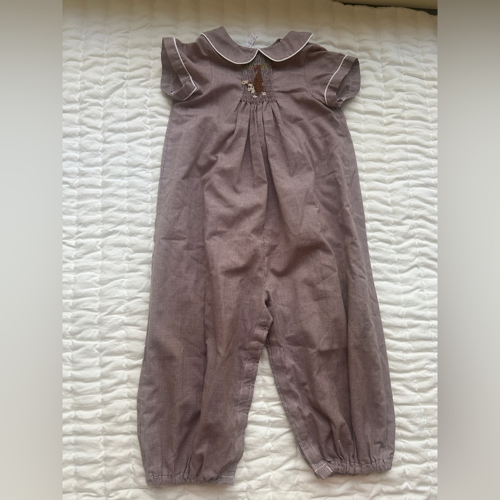 Classic Smocked Brown One-Piece Smocked Romper